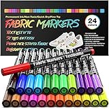 APOGO 24 Textilstifte Waschmaschinenfest, Textilmalstifte, Textilfarbe Stoffmalfarben Waschfest...