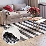 MY-RUG Fleckerlteppich 80 x 150 cm - Schwarz Weiß gestreift, handgewebt, recycelte Baumwolle als...