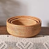 3 Stück handgewebter Rattan-Brotkorb, rund, Weidengeflecht, Obst-Servier-Aufbewahrungsschalen,...