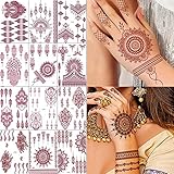 XMASIR 12 Blätter Mehndi Braun Tattoos Aufkleber, Temporäre Tattoos Schablone Set Wasserfest...