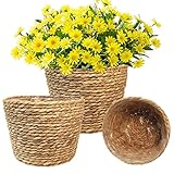 KMERCE 3er Set Pflanzenkorb Seegras, übertopf Boho, Blumentöpfe Geflochten rund, dekorativ...