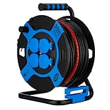 REV Kabeltrommel 50m Outdoor - mit Kabelschutz, 4 Schutzkontaktsteckdosen, IP44, blau