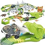 174 Stück Rennstrecke Dinosaurier Spielzeuge Flexible Zugbahnen mit 8 Dinosaurier-Figuren,2...