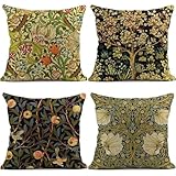BREASOME Kissenbezug 45x45 cm 4er Set Kissenbezüge Blumen Vögel Herbst Boho Vintage Stil Leinen...
