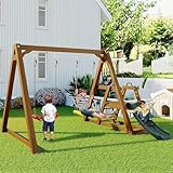 Schaukelgestell Outdoor Holz Mit 2 Schaukelsitzen, Garten Schaukel Outdoor Mit Gestell, Robuste...