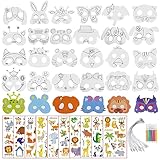 34Stück Masken zum Ausmalen Kinder Masken zum Bemalen Kinder Masken Basteln Kinder Papier Kinder...