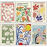 6Pcs Stilvolles Blumen Bilder Set Flower Market Poster Kunstdrucke A4 Moderne Wandbilder Vintage...