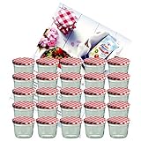 MamboCat 25er Set Sturzglas 230 ml Marmeladenglas Einmachglas Einweckglas to 82 rot Karierter Deckel...