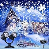 Moxled Projektor Weihnachten Aussen, Doppelter Kopf Dynamische LED Schneeflocken Projektor mit...