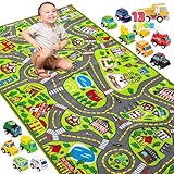 JOYIN Teppich Kinderzimmer 80x150cm mit 12 Mini Auto Spielzeug für Kinder ab 3 Jahren, Spielteppich...