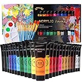 ARTKUNST Acrylfarben Set, 24 x 36 ML Acrylfarbenset mit 10 Pinseln für Leinwand Holz Papier...