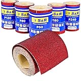 S&R Schleifpapierrollen Set, 5 Schleifpapier Rollen 93 mm x 5 m: Körnung P60, P80, P120, P180,...