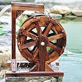 Wasserrad-Brunnen aus Holz für den Garten, Outdoor-Dekoration, mit Feng Shui-Wasserfall, 90 cm