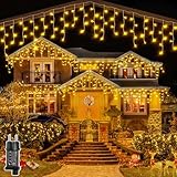 Ollny Eisregen Lichterkette außen warmweiß, 7.3M 216 LED Eisregen Lichterkette außen mit Stecker,...