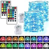 LED Lichterkette mit Batterie 2 Stück 50 LED 16 Farbwechsel Akku RGB Lichterkette Superhelle...