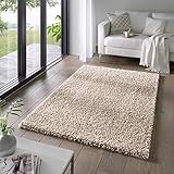 Taracarpet Shaggy Teppich Wohnzimmer Venezia Hochflor Langflor Teppiche modern Beige 140x200 cm