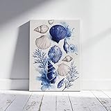 YUSUZHU Gemälde, Aquarell - Maritimes Wandbild mit Muscheln und Seegras auf Leinwand,...
