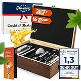 Grevening® [TESTSIEGER] Edelstahl Cocktail Shaker Set 16-teilig in praktischer und edler Holzkiste,...