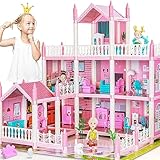 Puppenhaus für 3 4 5 6 7 8 jährige Mädchen Kinder - 4 Puppen, Spielmatte, 3-stöckiges 8 Zimmer...