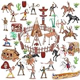 Wild West Cowboys und Indianer Kunststoff-Figuren, Spielset, 77-teilig, Lernspielzeug, Eimer mit...