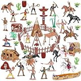 Wild West Cowboys und Indianer Kunststoff-Figuren, Spielset, 77-teilig, Lernspielzeug, Eimer mit...