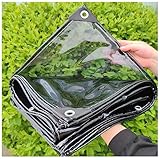 ZHJSHOU Abdeckplane Transparent mit Ösen 1.5mx1.7m - Schwarz PVC Plane 400g/m² Wasserdicht...