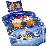 Leonado Vicenti - Fleece Bettwäsche 135 x 200 Eulen Weihnachten Winter Flausch Garnitur Set...