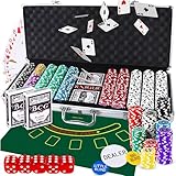 Retoo Pokerkoffer Set 500 Chips im Aluminiumkoffer – Komplettes Pokerset mit 2 Spielkartendecks, 5...