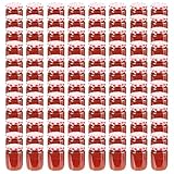 HaoChrymec Marmeladengläser 96 Stk. 230 ml, Mit Rot-Weißem Deckel, Aus Glas, Einmachgläser für...