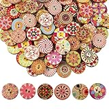 100 Stück Bunte Holzknöpf, Bunte Retro Harz HolzknöPfe, Knöpfe zum Annähen, NäHen KnöPfe...
