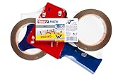 tesa tesapack Extra Strong und Handabroller im Set mit 2 besonders reißfesten PVC-Klebebändern -...