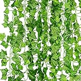 KASZOO Efeu Künstlich Girlande, 12 Stück Grün Efeu mit Nylon Kabelbinder Pflanzen Efeuranke für...
