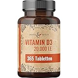 Vitamin D3 Hochdosiert 20000 Depot - 365 Vitamin D3 Tabletten - Hochdosiertes Vitamin D3 20000 IE -...