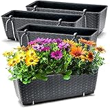 BigDean 4er Set Blumenkästen für Balkon-Geländer - Rattan-Optik - Anthrazit - Balkonkästen mit...