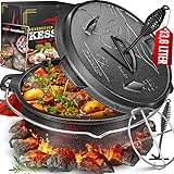 KESSER® Dutch Oven Set BBQ 12 Liter, Feuertopf Schmortopf mit Edelstahluntersetzer, Gusseisen Topf...