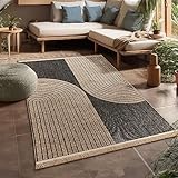 Paco Home Outdoor Teppich Wetterfest Wohnzimmer Balkon Boho Muster Fransen 3D Effekt Floral...