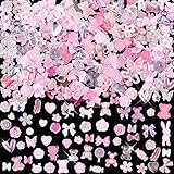 300 Stück Nail Art Charms 3D Nagel Charms Nail Art Deko Set Schleife Nagelanhänger Rosa Gemischter...