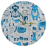 Acryl-Wanduhr, blau, ethnisches Muster, 25,4 cm, leise, nicht tickend, Quarz, batteriebetrieben,...