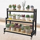 Pflanzenständer aus Holz und Metall, mit Rädern, 2 und 3 Ebenen, für den Innenbereich,...