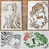 Schablonen-Kunstvorlagen, Zeichenschablonen, 2 Stück A4 langes Haar, Mode, Mädchen, DIY, Handwerk,...