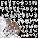 50pcs 3D Silber Nail Charms Luxus Strasssteine Nägel Legierung Schmetterling Nailart Anhänger...