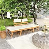 Homgoday Gartenbank mit Auflagen 2-in-1 Sonnenliege Sitzbank Holzbank Relaxliege Multifunktionsbank...