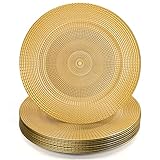 Hiceeden 12 Pack Reusable Gold Charger Plates for Dinner Plates, 13' Round Plastic Chain Shaped...