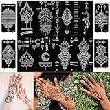 DIVAWOO 12 Blatt Temporäre Tattoos Henna Schablone Set, Indischer Arabischer Hände Hand Tattoo...