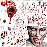 Eyscoco Halloween Tattoos, 24 Blatt Temporäre Tattoos Halloween Zombie Narben Tattoos Scars...