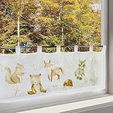 Delindo Lifestyle® Scheibengardine Waldtiere, Gardine für Jungen und Mädchen, 45x120 cm, Moderne...