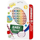 STABILO - Ergonomischer Buntstift für Linkshänder - EASYcolors - 12er Pack mit Spitzer - mit 12...