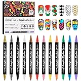 12 Farben 3D Nagelkunststift Set, Kalolary Nagelspitze Nail Art Pen, Graffiti-Punktierungsstift...