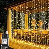 MAGGIFT Lichtervorhang innen aussen mit Stecker, 1x3m warmweiß
