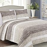Tagesdecke Steppdecke Bettüberwurf Gesteppte Tagesdecke mit 2 Kissenbezüge 40x40 cm- (Beige Ecru...